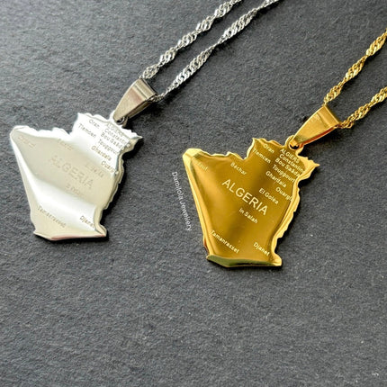 Algeria Engraved Map Necklace - Gold/Silver