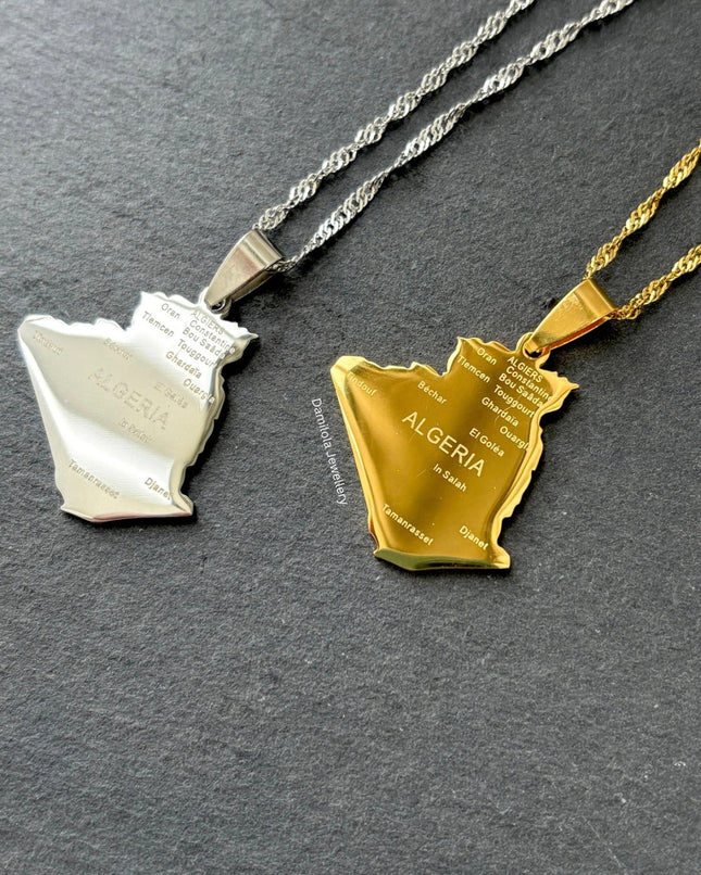 Algeria Engraved Map Necklace - Gold/Silver