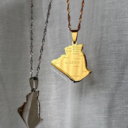 Algeria Engraved Map Necklace - Gold/Silver