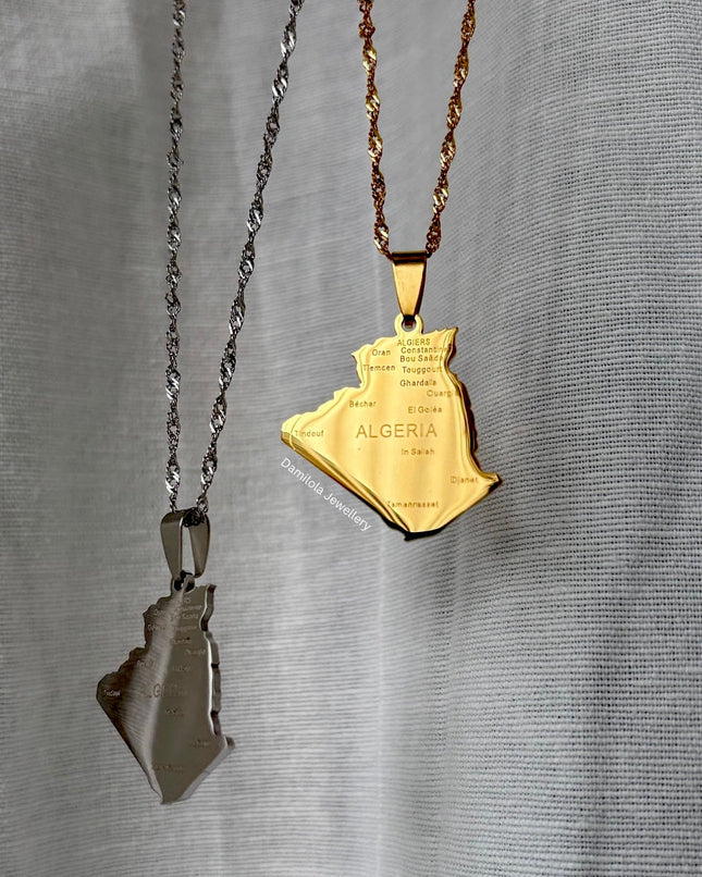 Algeria Engraved Map Necklace - Gold/Silver