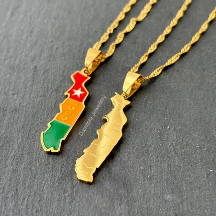 Togo Flag Map Necklace - Gold