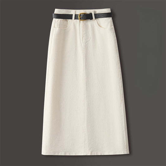 Brown A- Line Straight Skirt Retro Slit Hip Skirt