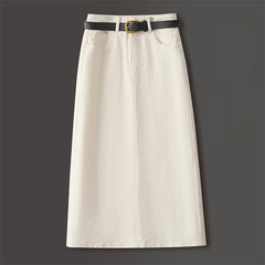 Brown A- Line Straight Skirt Retro Slit Hip Skirt