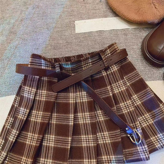Children's Casual Plaid Pleated Skirt Cotton