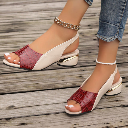 Ins Plaid Stone Pattern Sandals Summer Peep Toe Block Heels Ankle-strap Office Shoes For Women