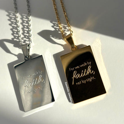 ‘For we walk by faith’ Necklace - Gold/Silver - Double sided