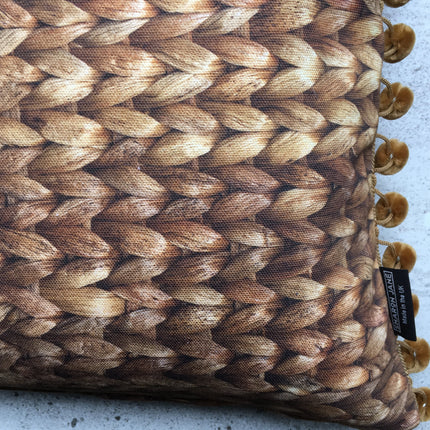 Water Hyacinth Print Cushion + Velvet Pom Poms