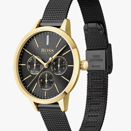 Hugo Boss Women's 1502601 Symphony Gold-Tone and Black Mesh Bracelet Watch