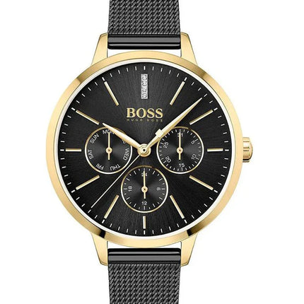 Hugo Boss Women's 1502601 Symphony Gold-Tone and Black Mesh Bracelet Watch