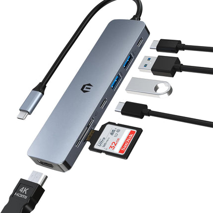 USB C Docking Station 7 in 1 Adapter with HDMI USB C 2 USB 3.0 100W PD SD/TF