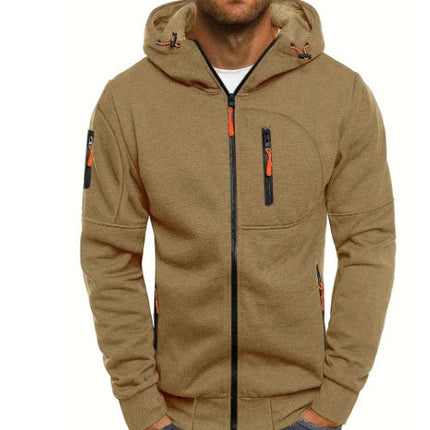 Men's Casual Zipper Hooded Sweater Solid Color Sports Fitness Jackets Cardigan