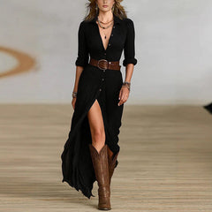 Women's Sexy Solid Color Irregular Pleated With Belt Dress