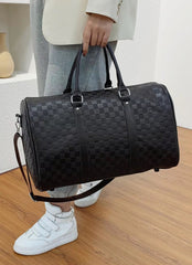 Luxury Black Checkered Duffel Bag – Travel & Gym Weekender with Shoulder Strap