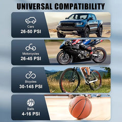 Portable Car Tire Inflator Pump with LED Light – USB Rechargeable Digital Air Compressor, 18650 Lithium Battery Powered, Compact Electric Pump for Cars, Motorcycles, Bicycles & Sports Balls | Modern Car Accessory with Digital Display