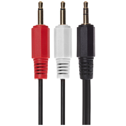 Maplin 3.5mm Aux Stereo 3-Pole Jack Plug to Twin Mono 3.5mm 2-Pole Jack Plug Cable - Black, 2m