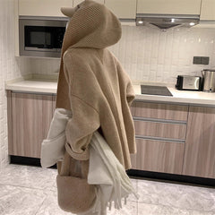 Hooded Pocket Knitted Cardigan Plus Size Women's Thickened