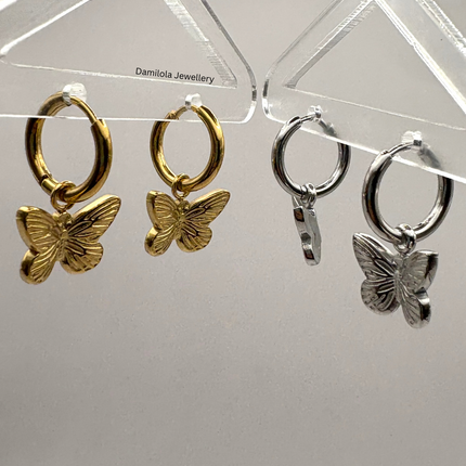 Small Butterfly Huggie Earrings - Silver/Gold