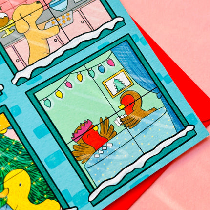 Illustrated animals Christmas scene A6 greetings card