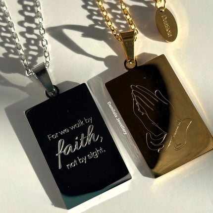 ‘For we walk by faith’ Necklace - Gold/Silver - Double sided