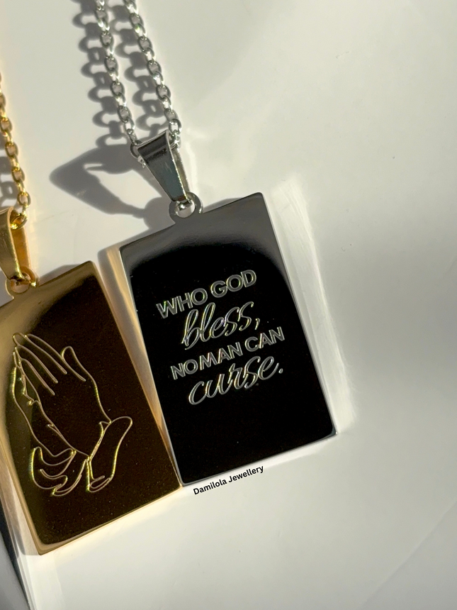 ‘Who God Bless, No Man Can Curse’ Necklace - Gold/Silver - Double Sided