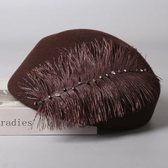 Autumn And Winter Retro Style Feather Decorative Wool Beret