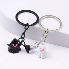 Black Ghost Cartoon Key Button Halloween Key Ring Bag Accessories