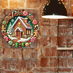 Christmas Candy Gingerbread Man Christmas Tree House Round Wooden Sign Door Plate