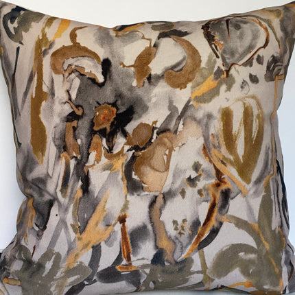 Watercolour Floral Velvet Cushion - Flax