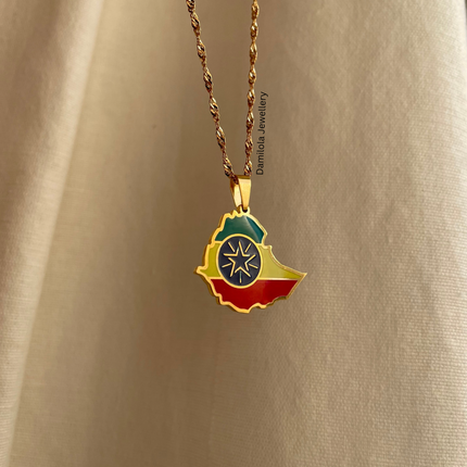 Ethiopia Flag Map Necklace - Silver/Gold