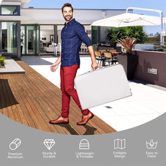 3FT/90CM Picnic Folding Tables, Aluminium Foldable Portable Adjustable Height Lightweight for Camping BBQ, 90x60x37/67cm