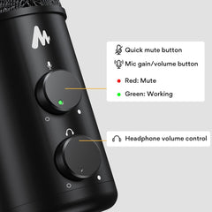 Maono USB-C Desktop Condenser Cardioid Omnidirectional Microphone with Headphone Jack
