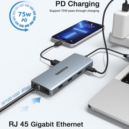 USB-C Docking Station 12-in-1 for Win/Mac with Triple Display Multi-Functional