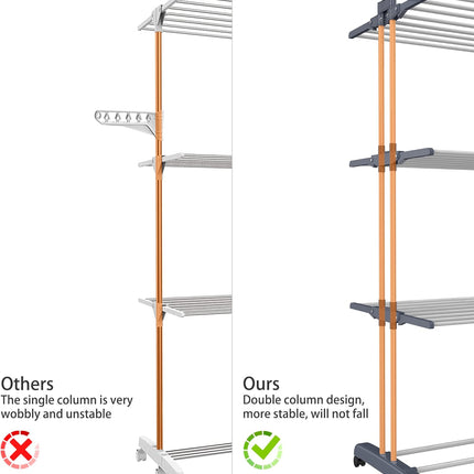 Airer Clothes Drying Rack,4-Tier Foldable Clothes Hanger Adjustable Large Stainless Steel Garment Laundry Racks for Indoor Outdoor