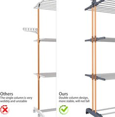 Airer Clothes Drying Rack,4-Tier Foldable Clothes Hanger Adjustable Large Stainless Steel Garment Laundry Racks for Indoor Outdoor