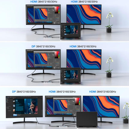 USB C Docking Station 13-in-1 Hub with Ethernet 4K USB C to 2 HDMI DP USB 3.0