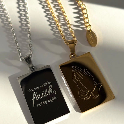 ‘For we walk by faith’ Necklace - Gold/Silver - Double sided