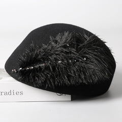 Autumn And Winter Retro Style Feather Decorative Wool Beret