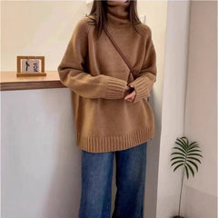 Women's Turtleneck Sweater Loose Thick Curling Pile Collar Idle Style