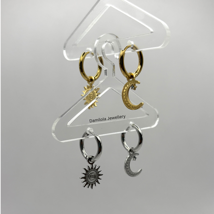 Moon Sun Small Huggies Hoop Earrings - Gold/Silver