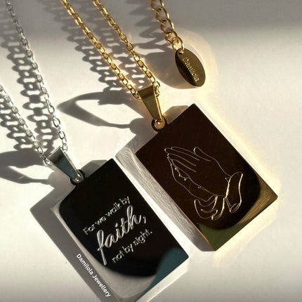 ‘For we walk by faith’ Necklace - Gold/Silver - Double sided