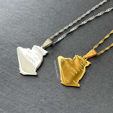 Algeria Engraved Map Necklace - Gold/Silver