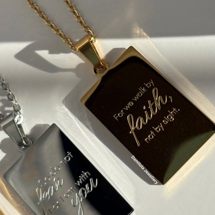 ‘For we walk by faith’ Necklace - Gold/Silver - Double sided