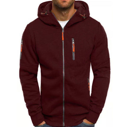 Men's Casual Zipper Hooded Sweater Solid Color Sports Fitness Jackets Cardigan