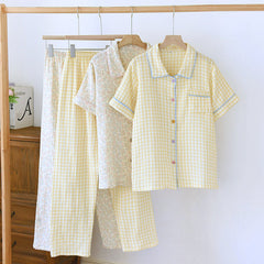 Washed Cotton Double-layer Gauze Short-sleeved Trousers Casual Loose Outfit