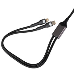 Maplin 2-in-1 USB-C to Multi-Charging USB-C 65W & Lightning 12W Braided Cable