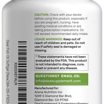DEAL SUPPLEMENT Omega 3 Fish Oil – 3,000 mg per Serving, 240 Softgels, Burpless Lemon