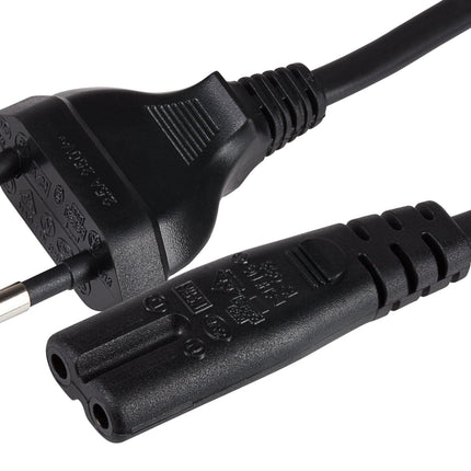 Maplin Power Lead IEC C7 Fig 8 2 Pin Plug to Euro 2 Pin Plug - 2m (Not Fused)