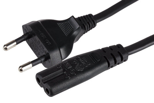 Maplin Power Lead IEC C7 Fig 8 2 Pin Plug to Euro 2 Pin Plug - 2m (Not Fused)