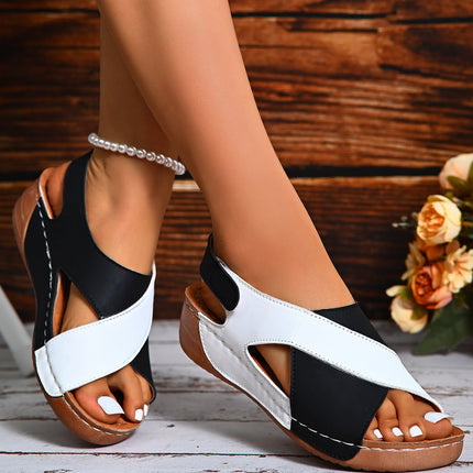 Colorblock-crossed  Wedges Sandals Summer Fashion Fish Mouth Platform Roman Shoes For Women