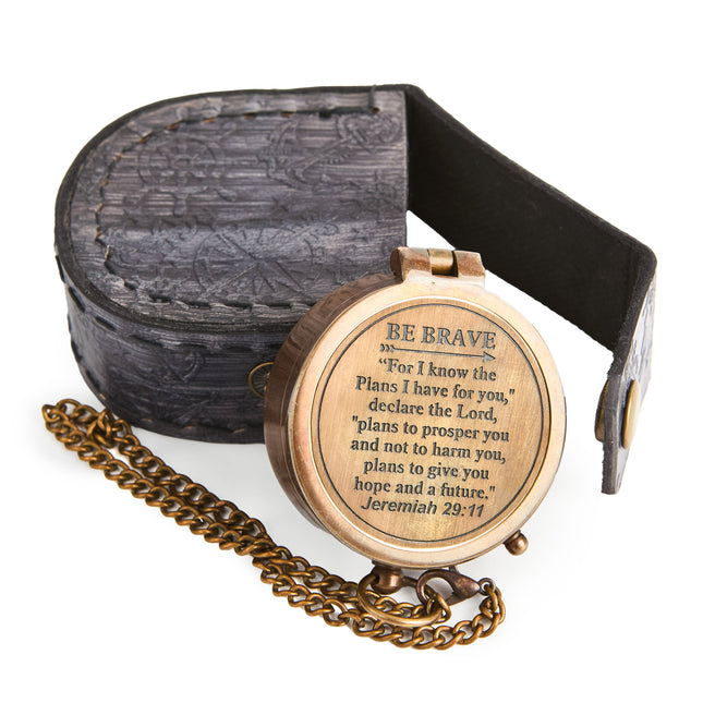 Pocket Vintage Compass with Leather Pouch.